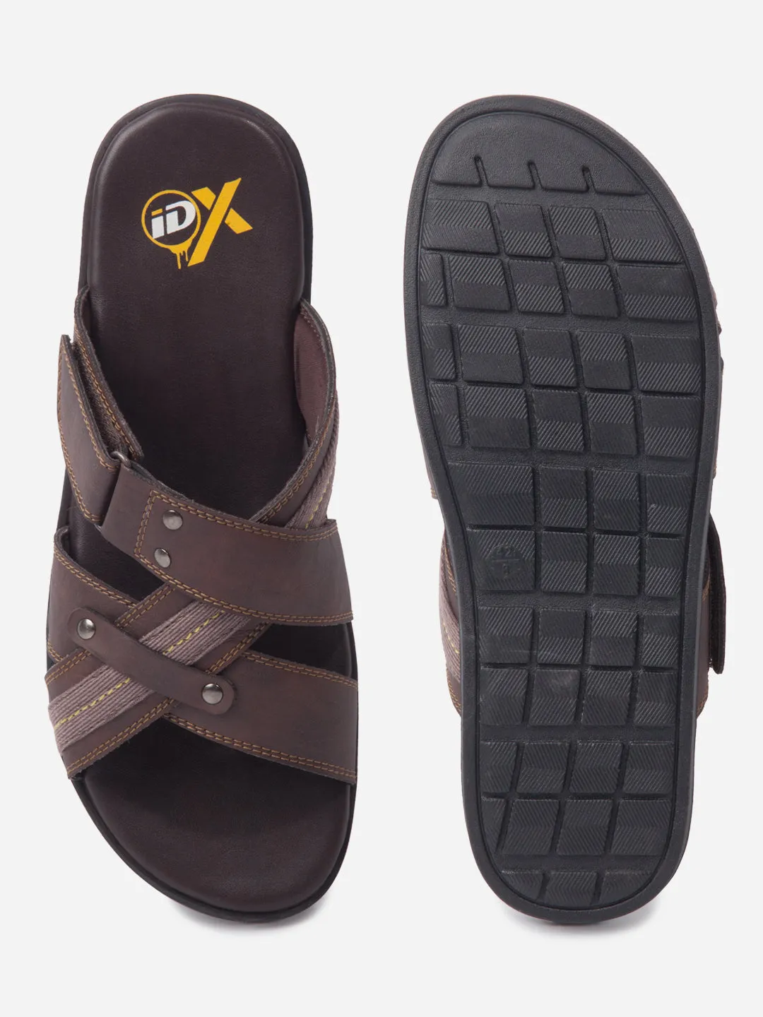 Men's Brown Cross Strap Slipon Casual Sandals (IX5016) Power Flow heel cup