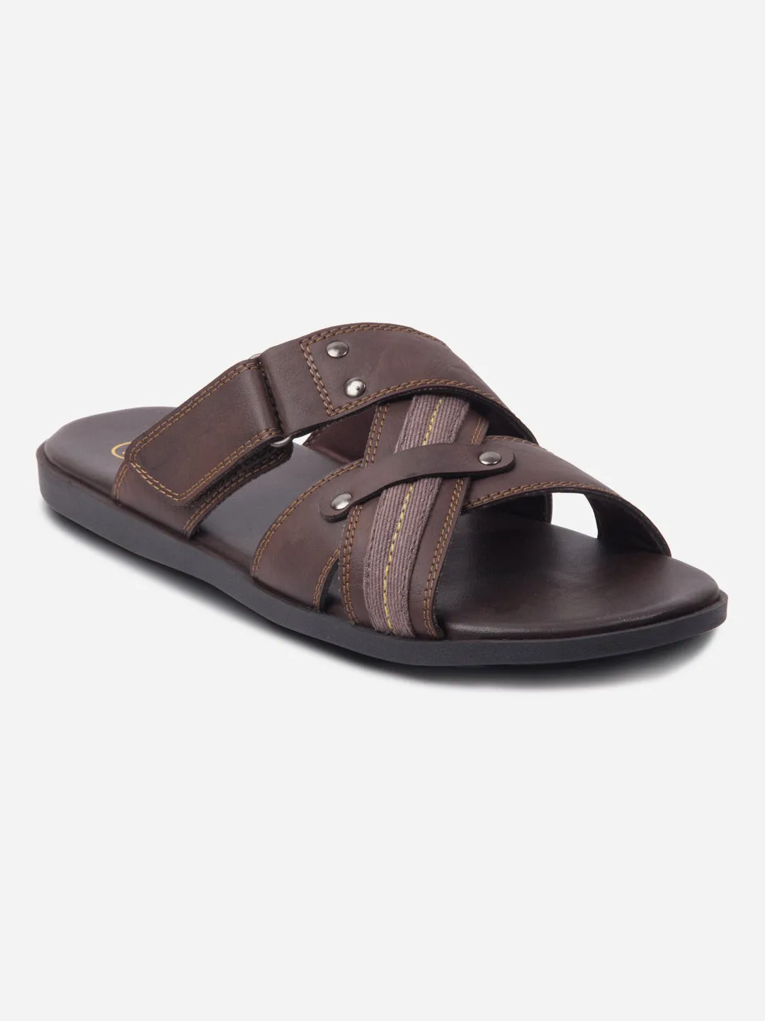 All Weather Urban Walkers Men's Brown Cross Strap Slipon Casual Sandals (IX5016)