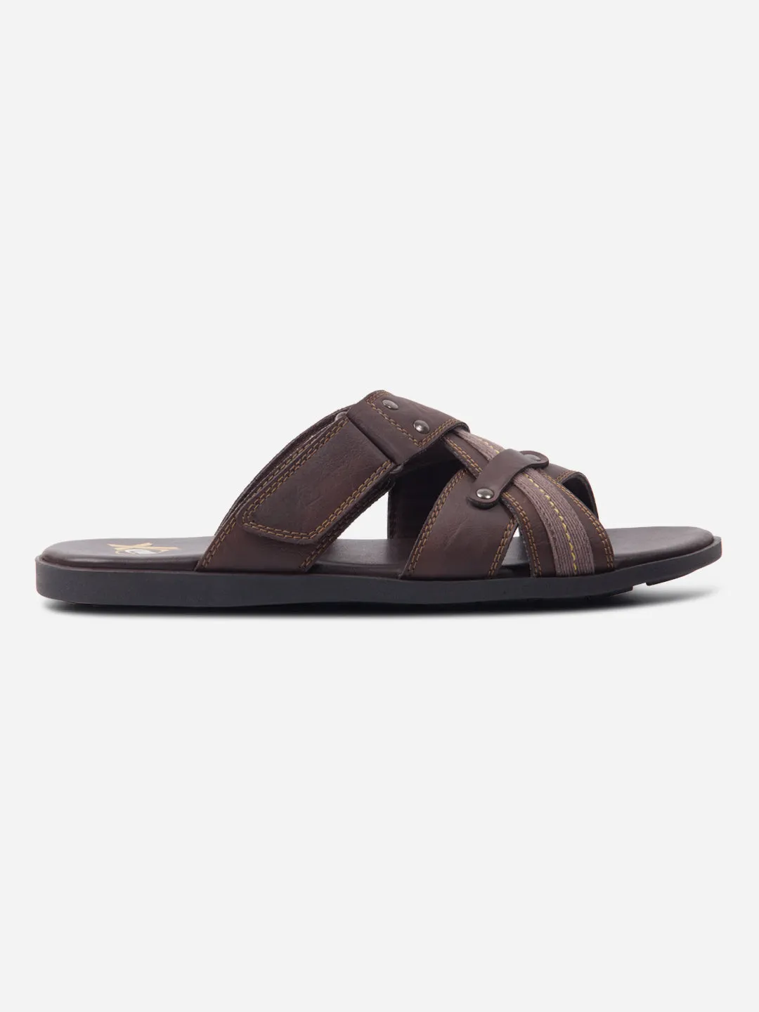 Men's Brown Cross Strap Slipon Casual Sandals (IX5016) Form Ease