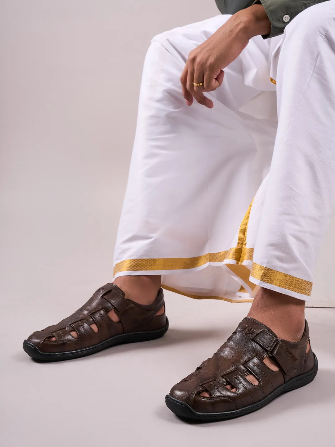 Men's Brown Hurache Casual Sandal (ID4033) Injury Safe