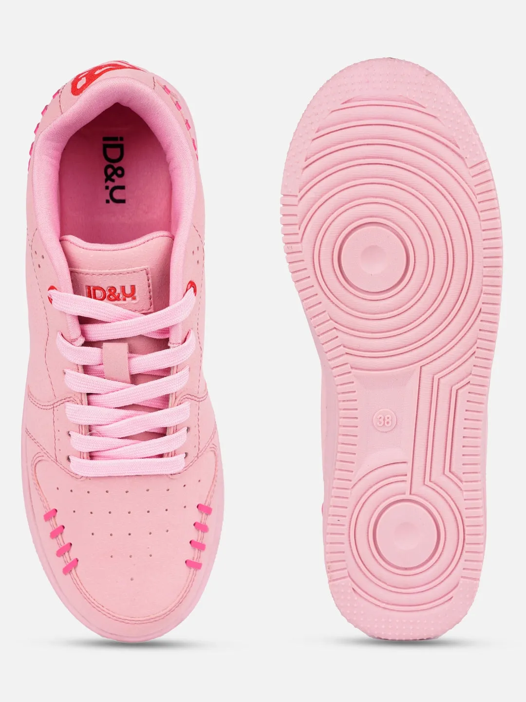 Leather Upper Modern Look Women's Pink Platform Sneakers (IU1013)