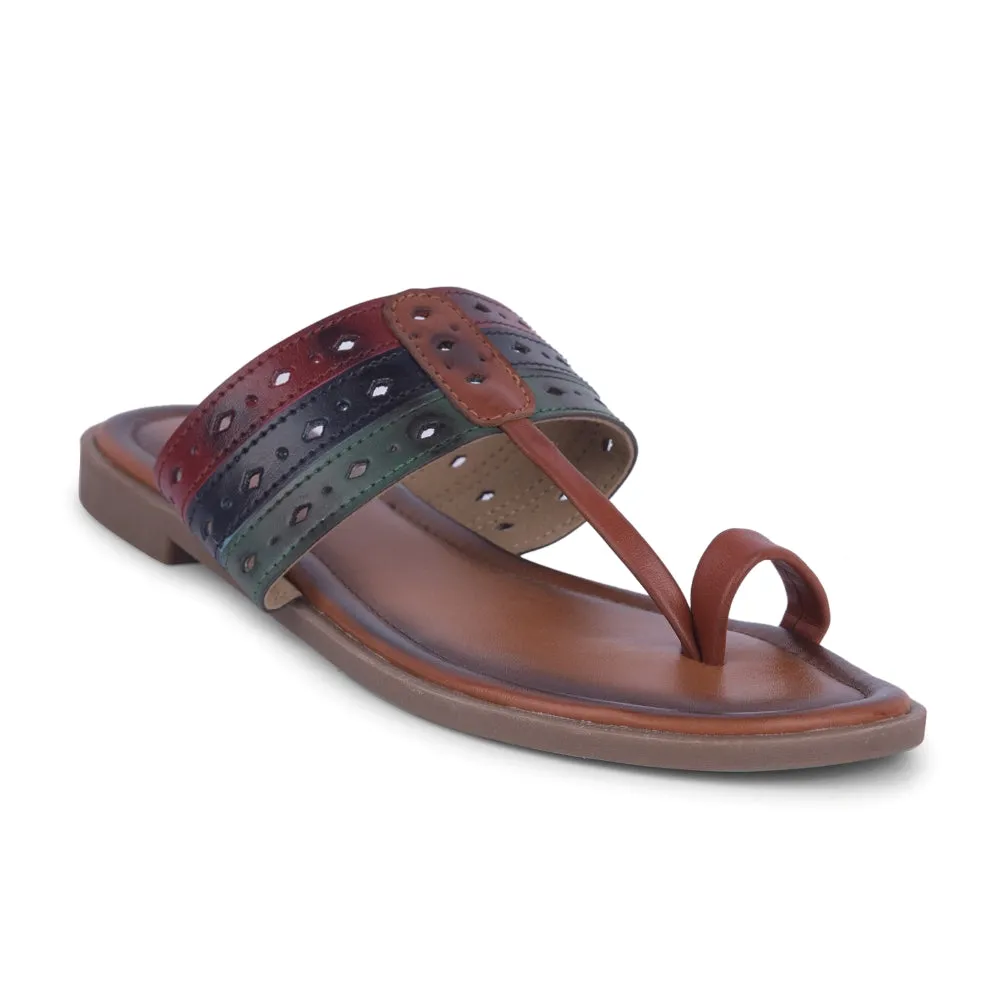 Teen Fun Senorita Tan Ethnic Toe Ring Slippers For Women LAX-5 By Liberty