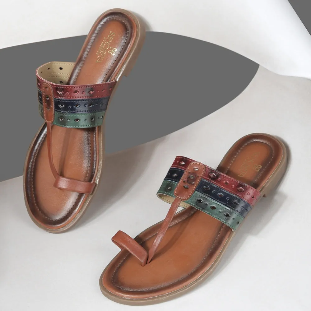 Senorita Tan Ethnic Toe Ring Slippers For Women LAX-5 By Liberty Star Shine