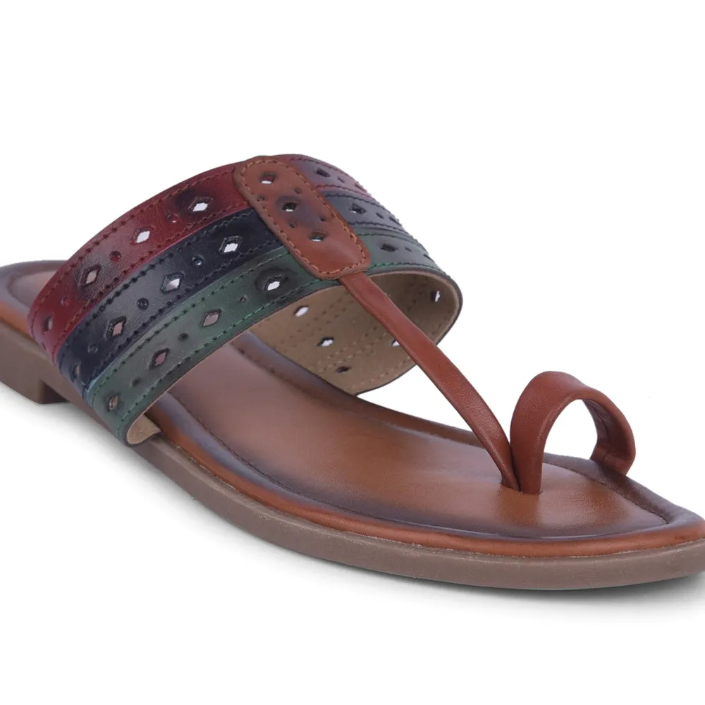 Club Night Antique Glow Senorita Tan Ethnic Toe Ring Slippers For Women LAX-5 By Liberty