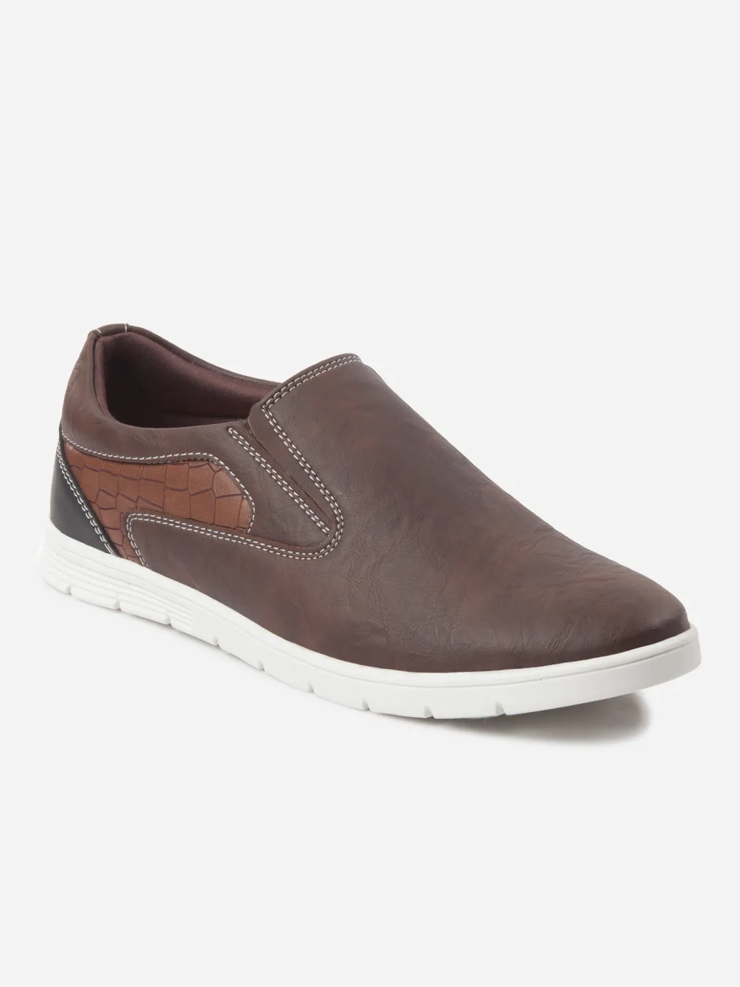 Men's Brown Round Toe Slip On Casual (IX2152) Zip Up Rain Guard