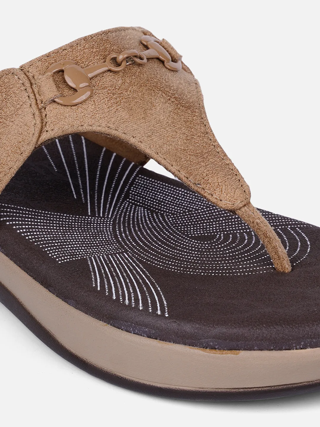 suede upper Seamless construction Women's Beige Thong Sandals (IU6003)