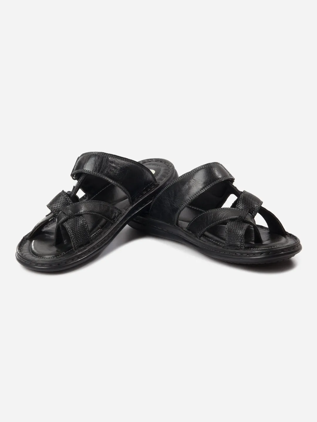 Matte Edge Men's Black Cross Strap Sandals (ID4151)