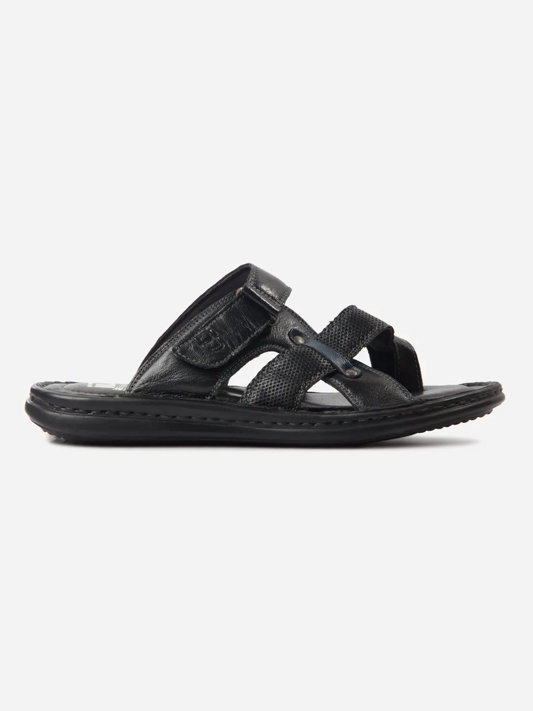 Winter Base Luggage Fit Men's Black Cross Strap Sandals (ID4151)