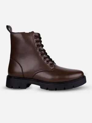 Women's Brown Lace Up Casual Boots (IU5007) Easy Fit