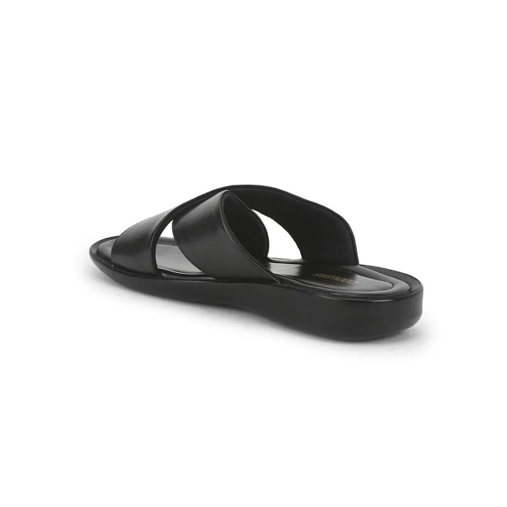 Coolers Black Casual Slippers For Men CROSS-1E By Liberty Pad Soft