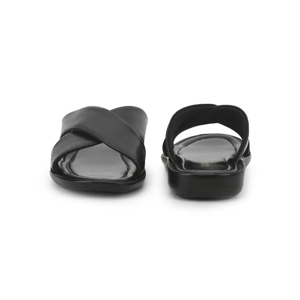 Coolers Black Casual Slippers For Men CROSS-1E By Liberty Soft Heel Japan Line