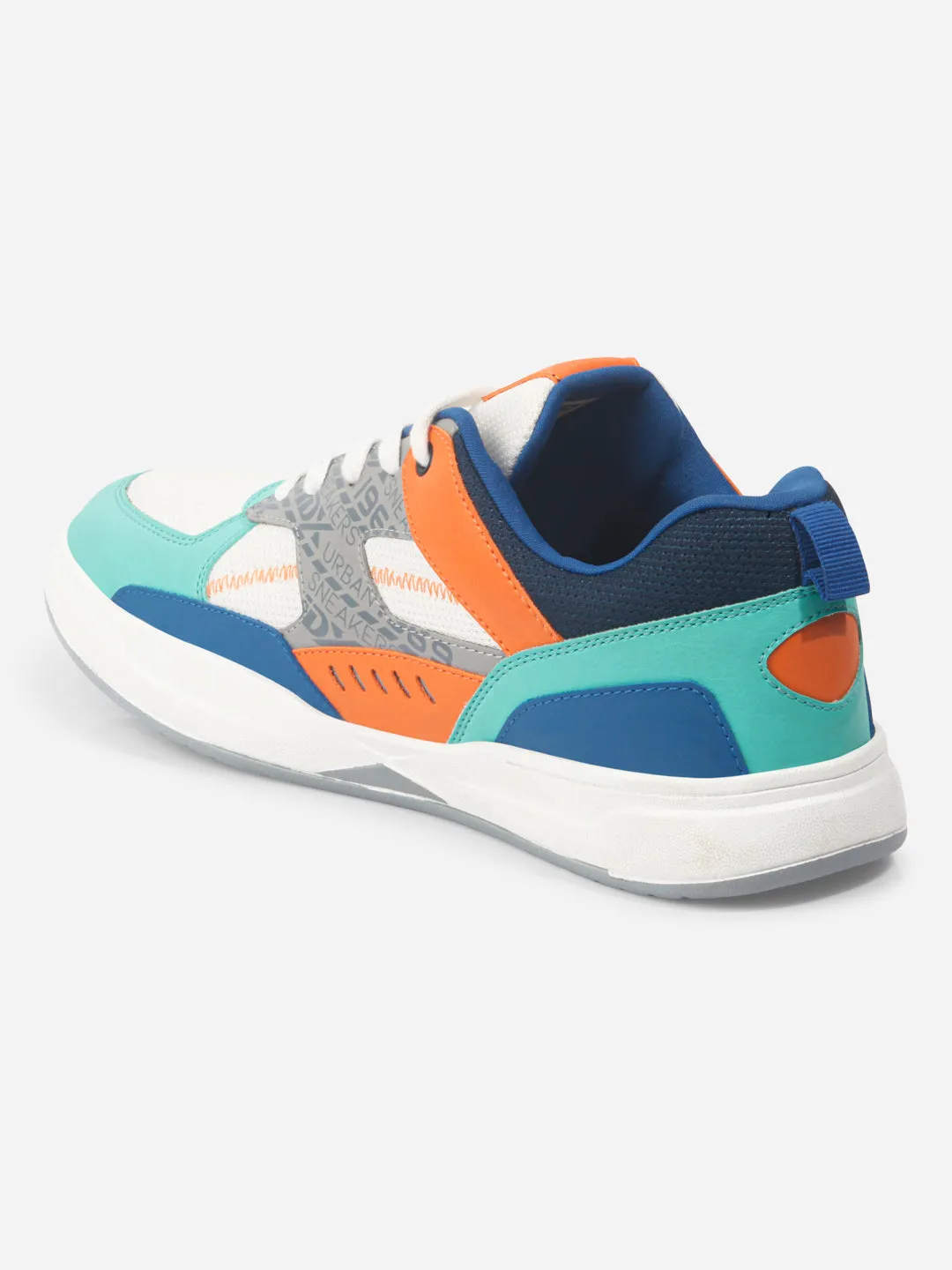 Trail Style PU midsole Men's Colourblocked Sea Green Lace Up Sneakers (IX6015)