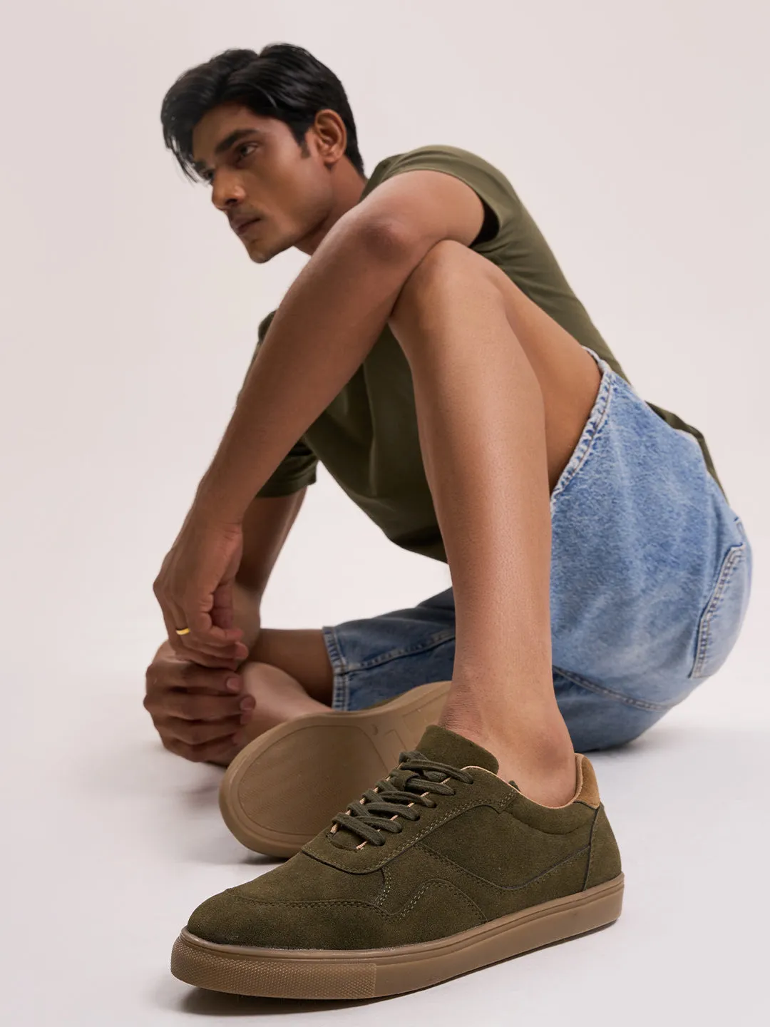 Men's Olive Suede Smart Casual Lace Up (IX2147) Ankle wrap Antique Glow
