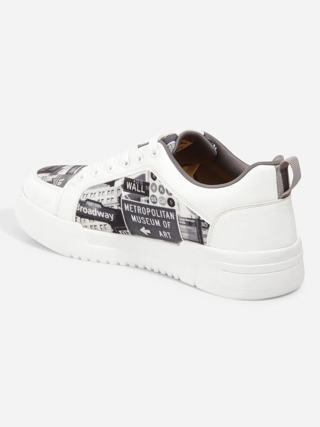 Men's White Graphic Print Sneakers IX6019 Pace Drive Mid Top Design