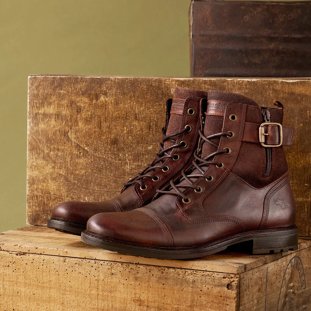 Plaid Lace Up Boots Rust Winter Ready
