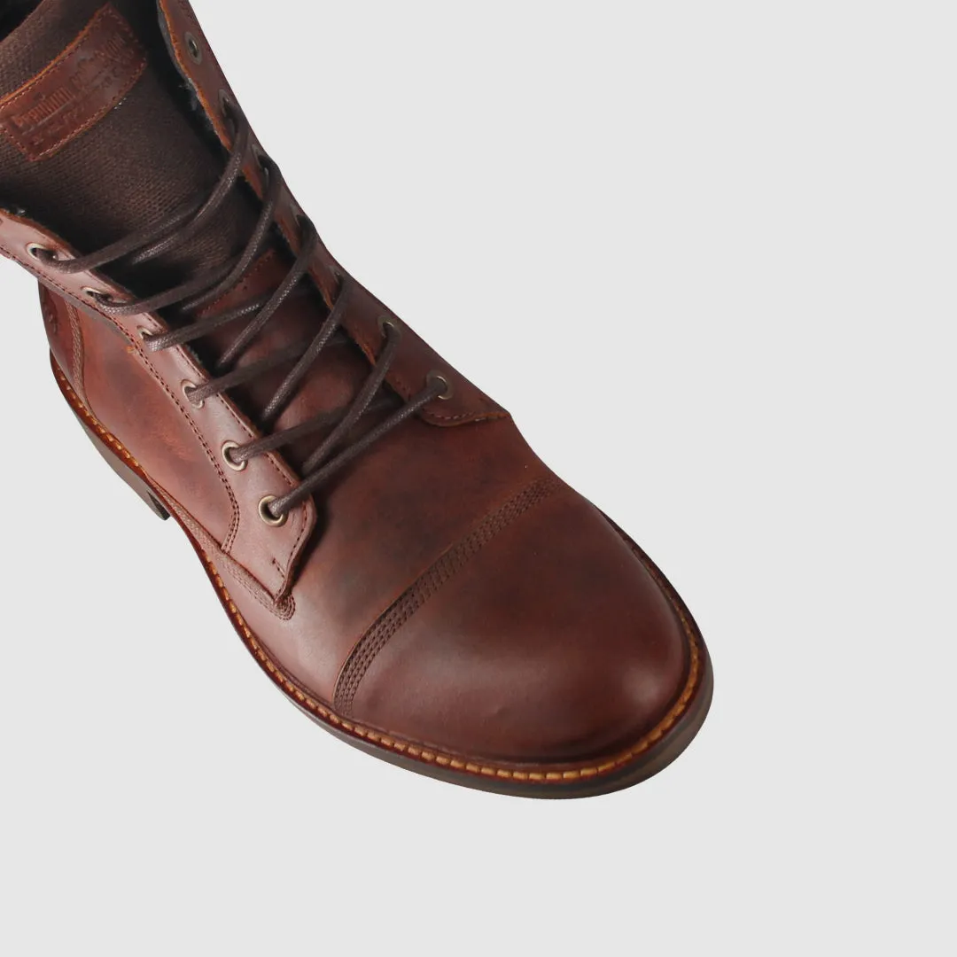 Textile Plaid Lace Up Boots Rust