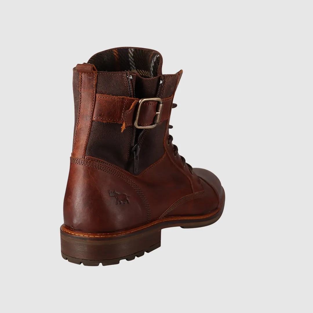 Plaid Lace Up Boots Rust Lift Up