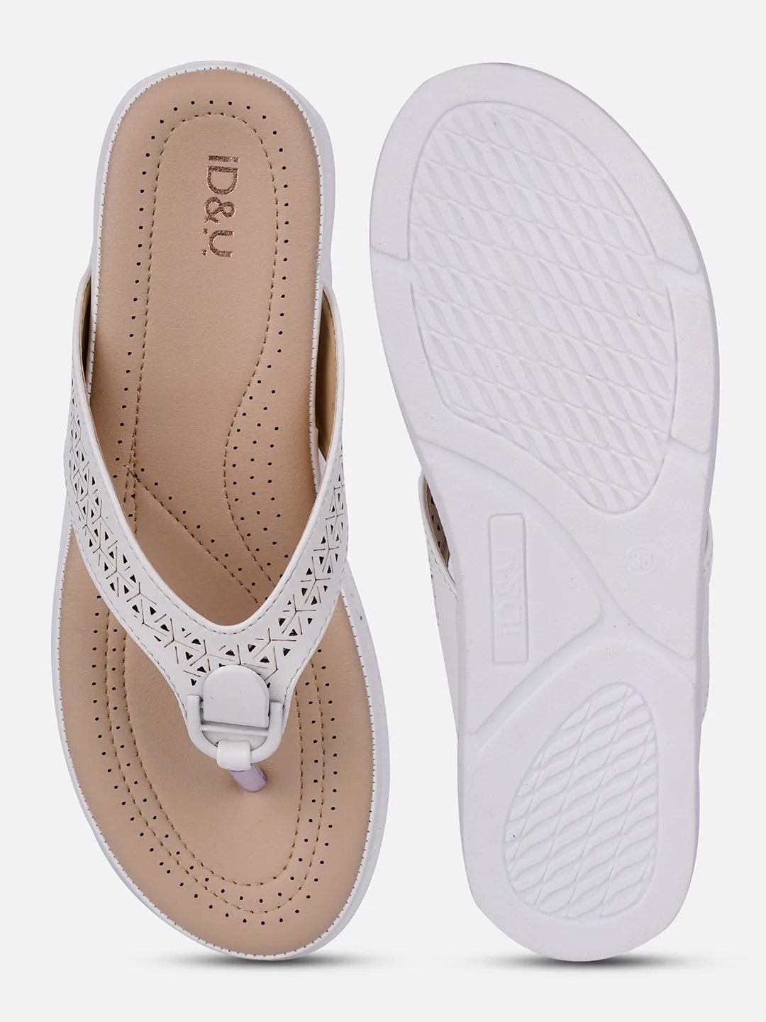Women's White Thong Sandals (IU6014) Sporty Comfort Racing