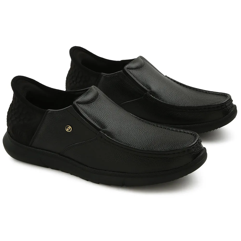 Sturdy Shade Embossed design Healers Black Formal Non Lacing Moccasin For Men S201-02 By Liberty