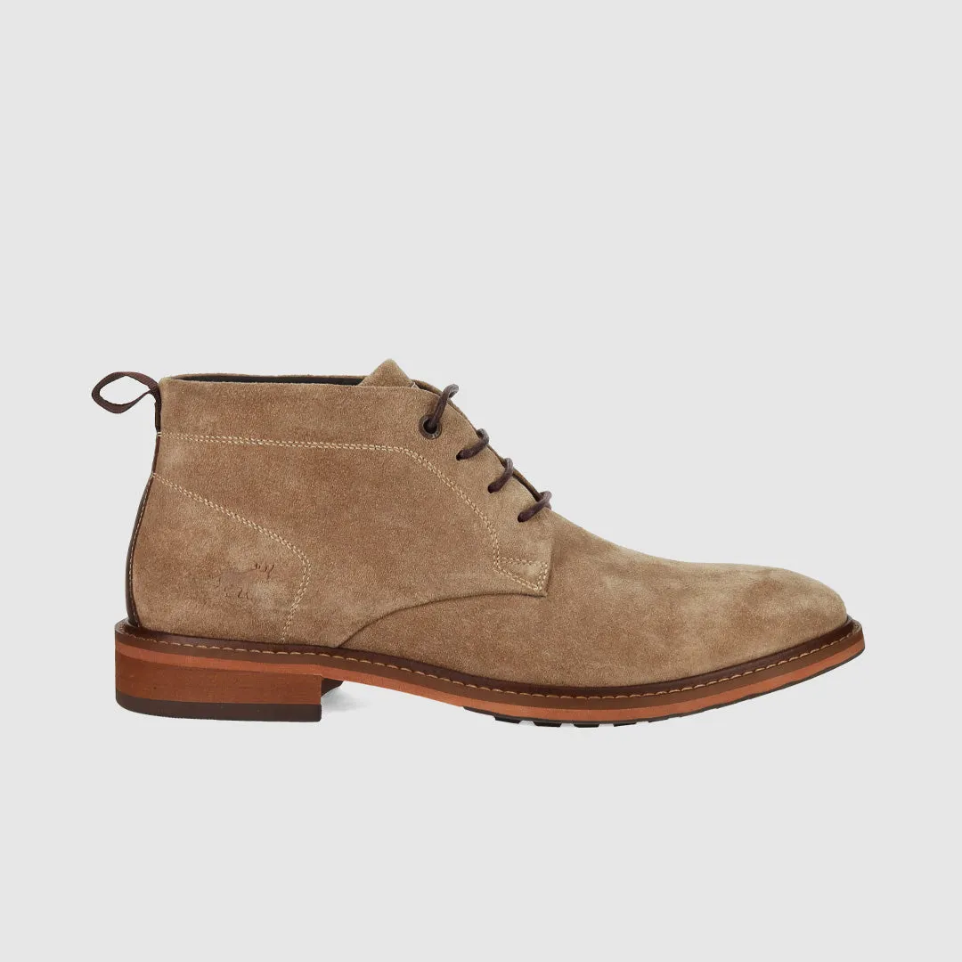 Metal Accents Camera Ready Clapton Lace Up Boots Beige Suede