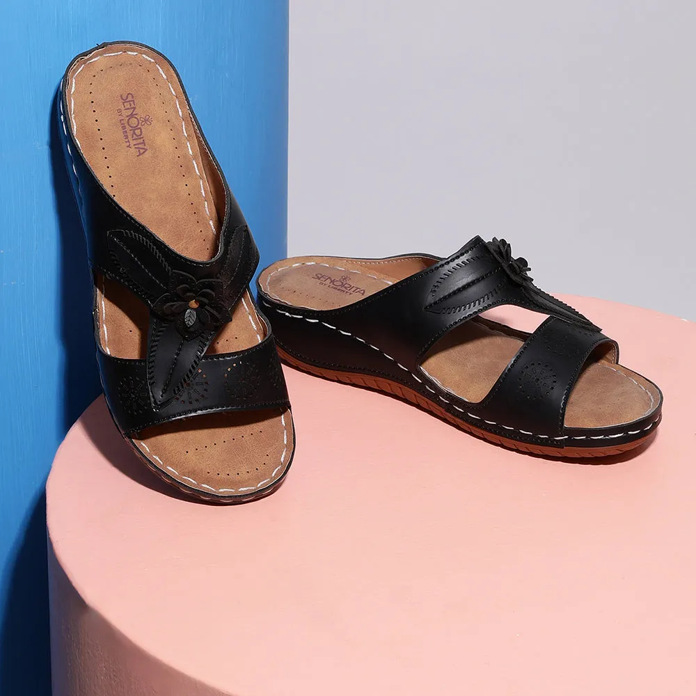 Senorita Casual (Black) Slippers For Women LAF-755 By Liberty Space Vibe Silent Walk