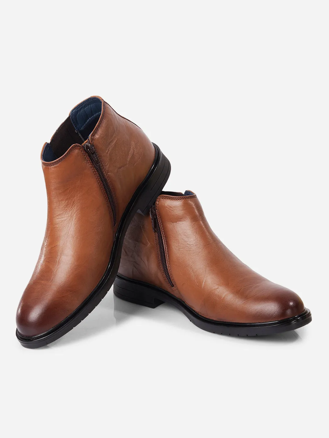 Padded collar Skin Soft Men's Tan Round Toe Casual Slip On Boots (ID2273)