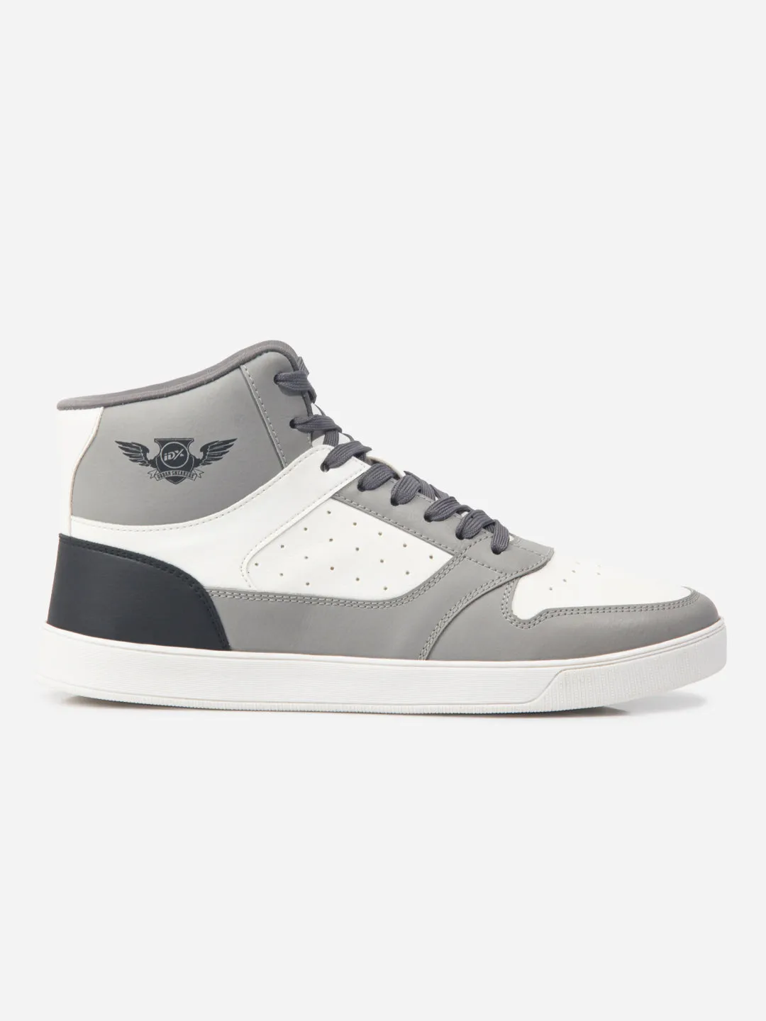 Men's Grey White Ankle Top Lace Up Sneakers (IX6014) Support Base Soft Soles