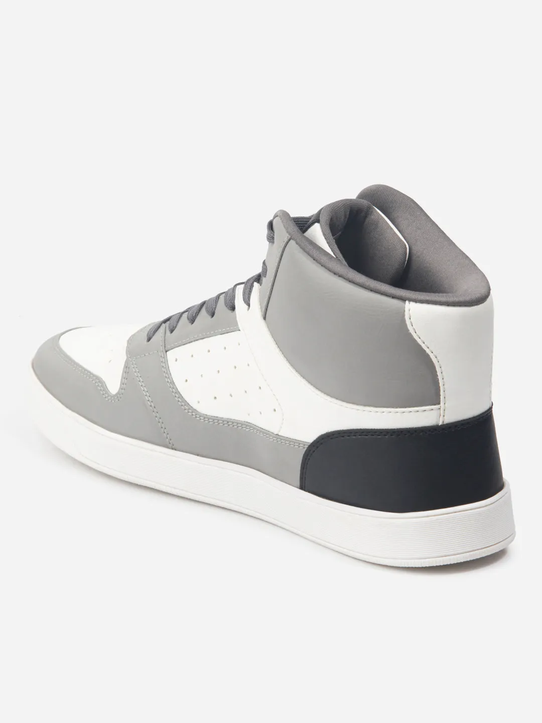 Orthopedic Friendly Fit Distinctive cushioning Men's Grey White Ankle Top Lace Up Sneakers (IX6014)