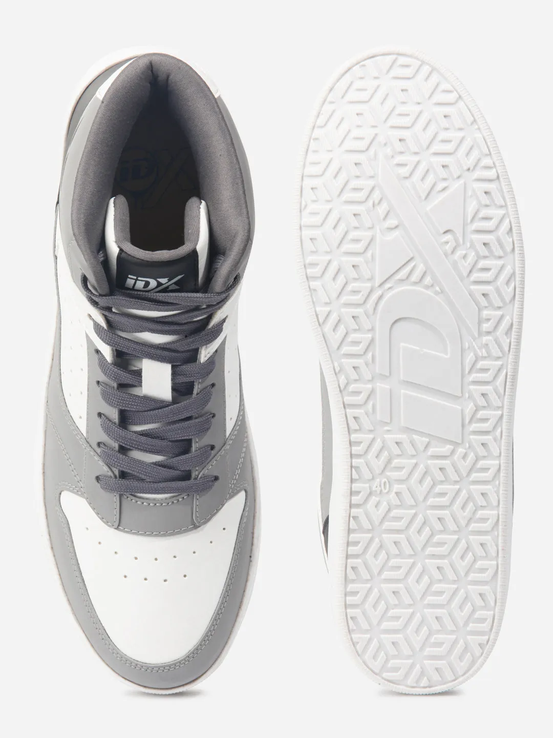 Men's Grey White Ankle Top Lace Up Sneakers (IX6014) Everyday Casual