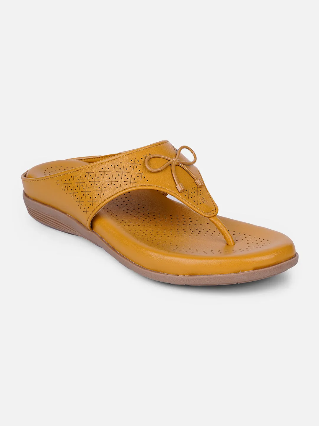 Snug fit buckle Women's Mustard Thong Sandals (IU6010)