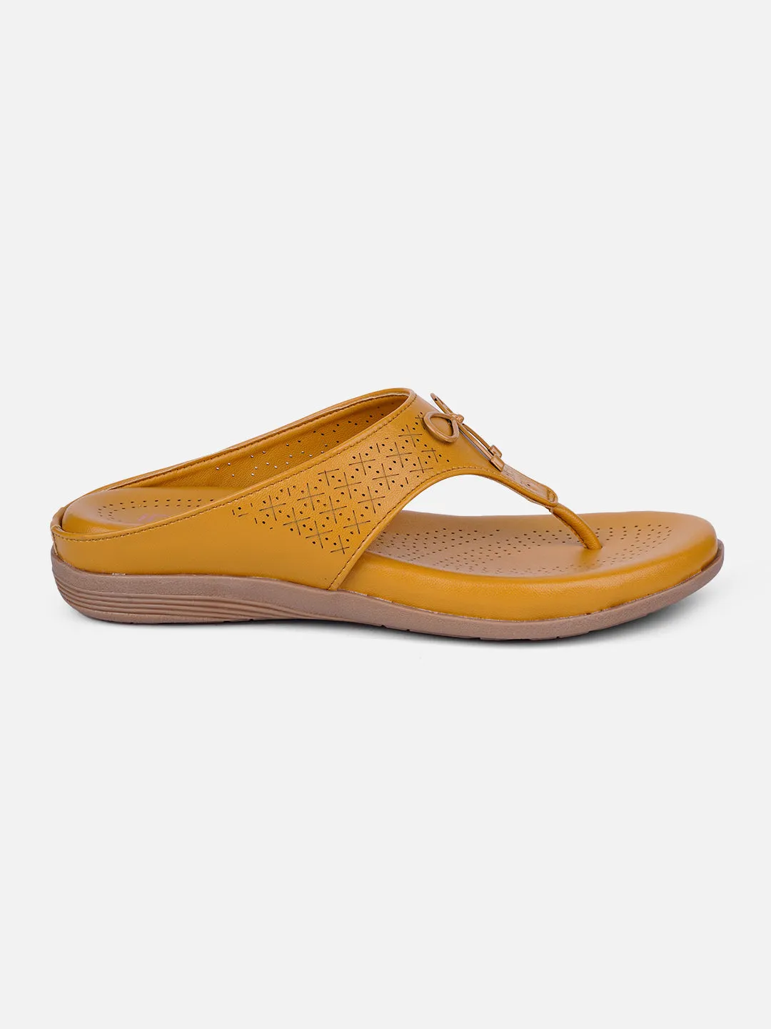 Zip Up Design Women's Mustard Thong Sandals (IU6010)