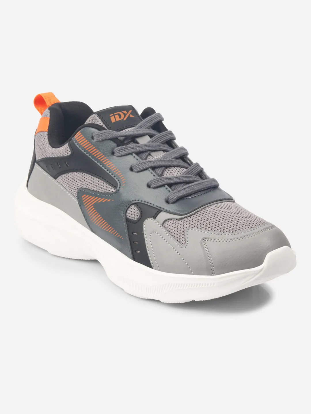 Zip Up Style Lace Up Style Men's Grey Lace Up Sneakers (IX7128)