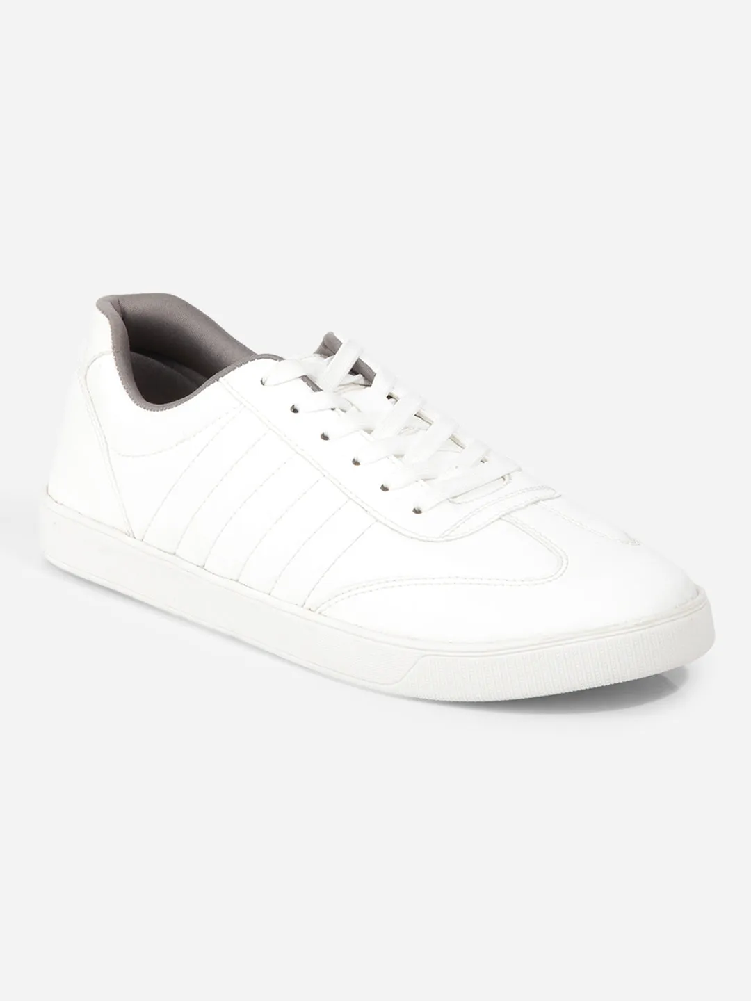 Recycled Material Build Men's White Lace Up  Sneakers IX6020