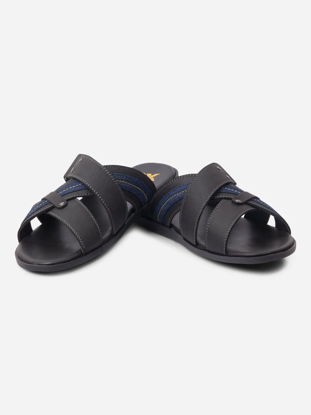 Wide Path Men's Black Cross Strap Slipon Casual Sandals (IX5016)