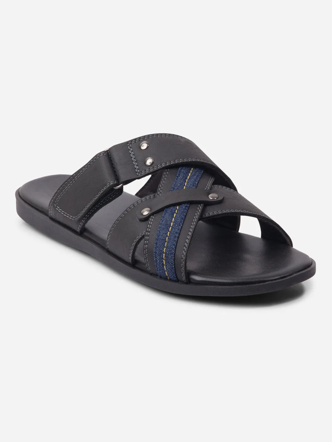 Men's Black Cross Strap Slipon Casual Sandals (IX5016) Club Night