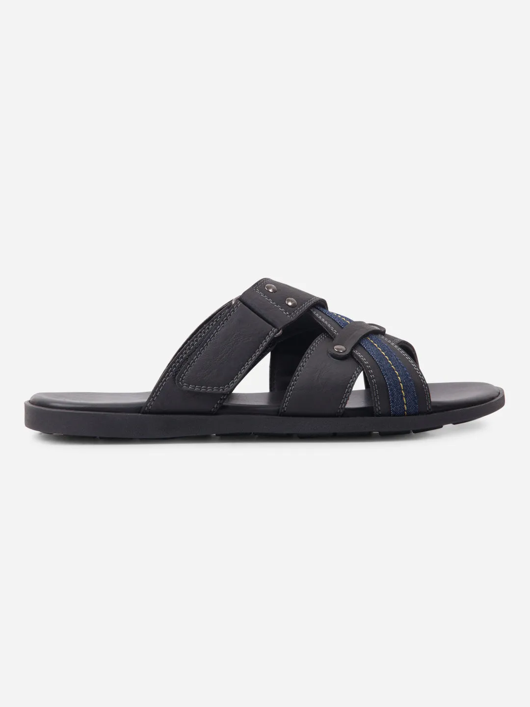 Men's Black Cross Strap Slipon Casual Sandals (IX5016) Event Mode