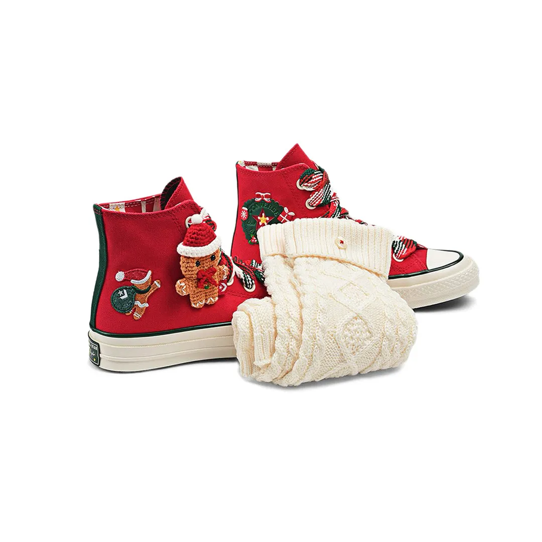 Air Boost Anti Odor Gym Workout Converse -  Unisex Chuck 70 X-Mas Gingerbread & Knit Sock High Top Shoes (A12454C)