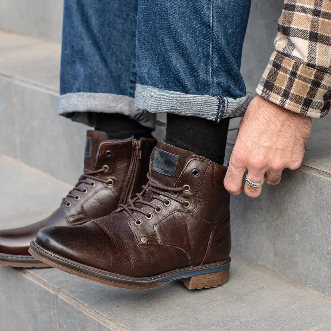 Panama Lace Up Boots Dark Brown Elastic Cuff