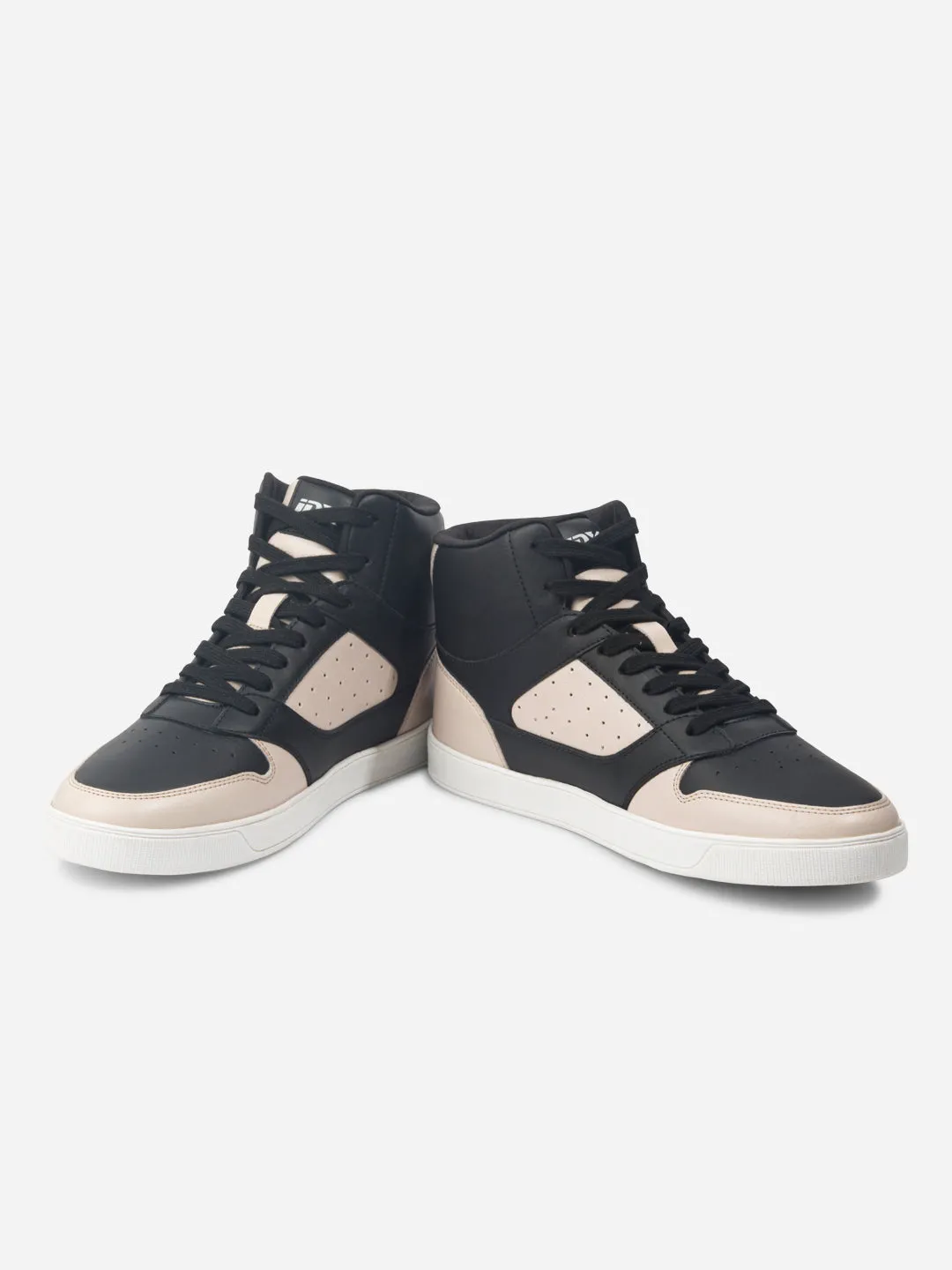 Men's Black Beige Ankle Top Lace Up Sneakers (IX6014) Support Core