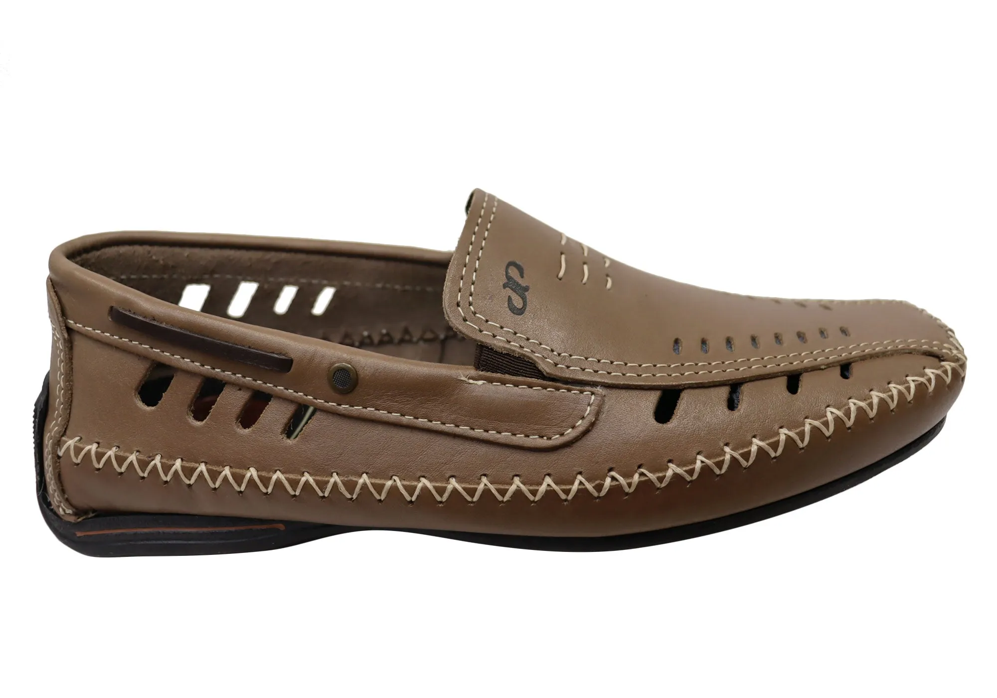 Pegada Nigel Mens Comfortable Leather Loafers Shoes Made In Brazil Padded Touch Zipper Closure