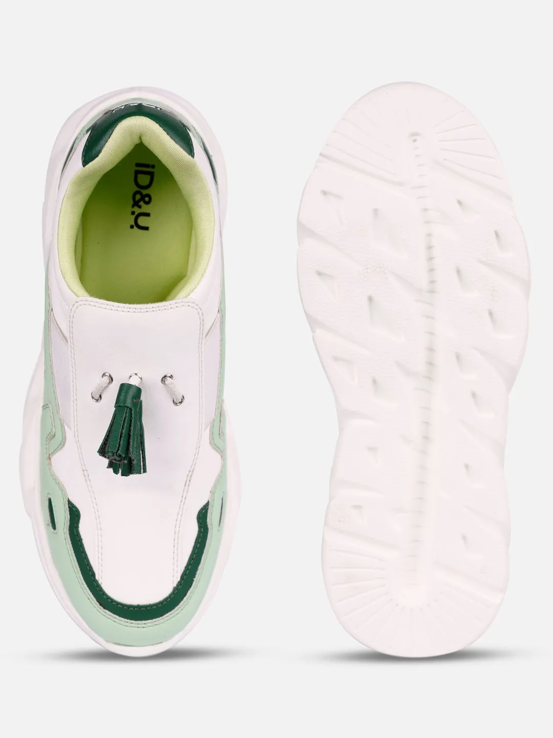 DurableMaterial Women's White/Green All Seasons Wearing Sneakers (IU1004)