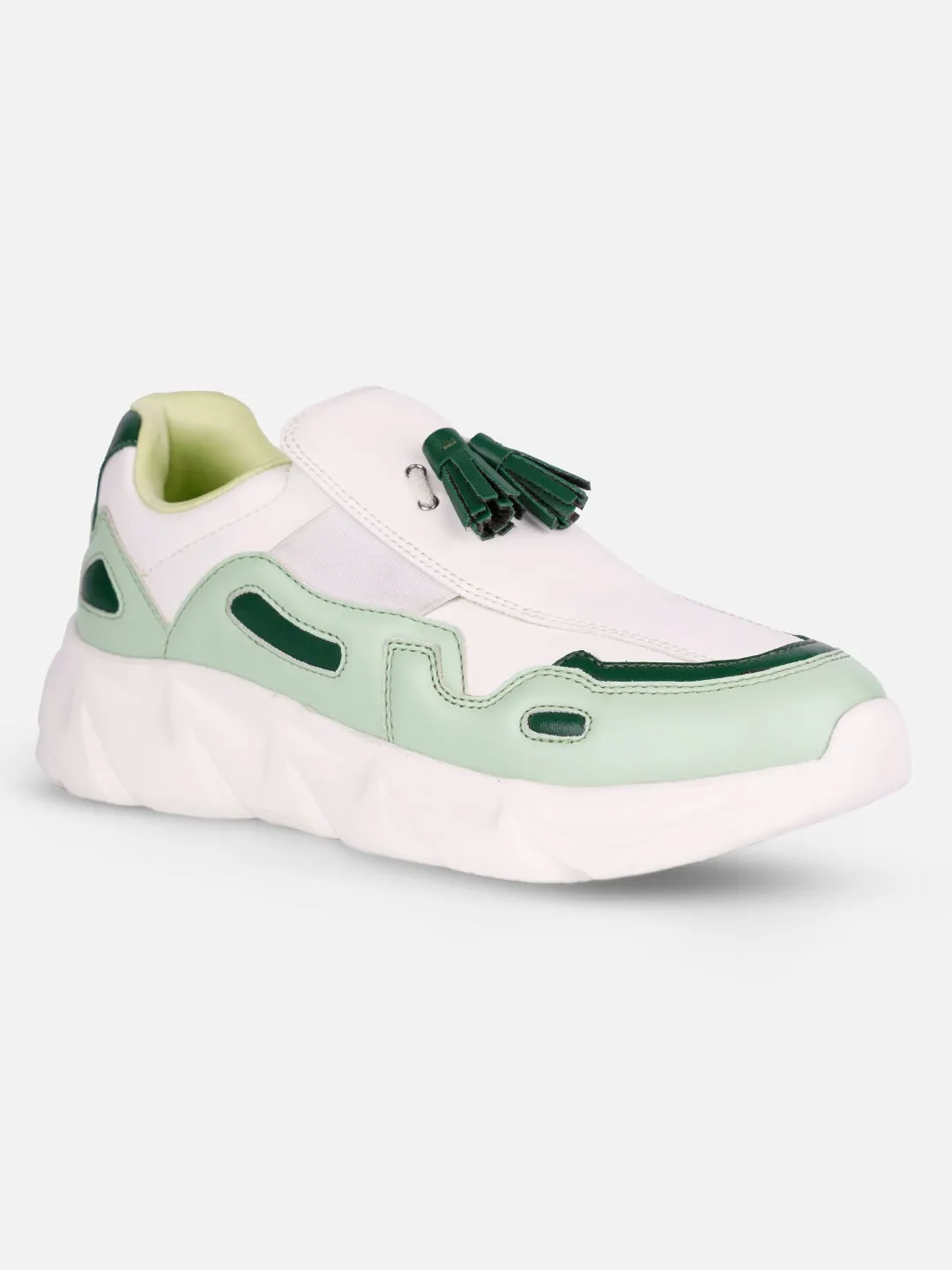 Relax Vibe Foot Soft Women's White/Green All Seasons Wearing Sneakers (IU1004)
