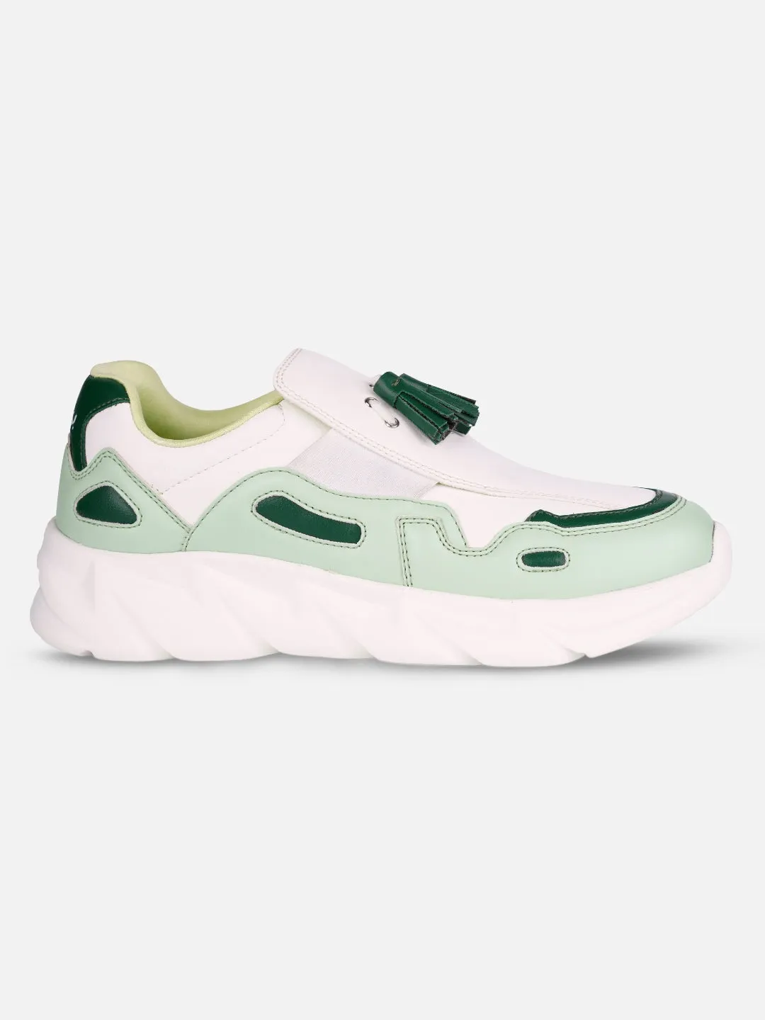 All Around Wear Women's White/Green All Seasons Wearing Sneakers (IU1004)