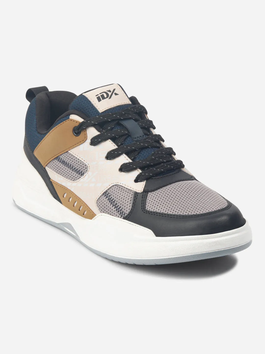Men's Colourblocked Grey Lace Up Sneakers (IX6015) Structured silhouette Flex Step