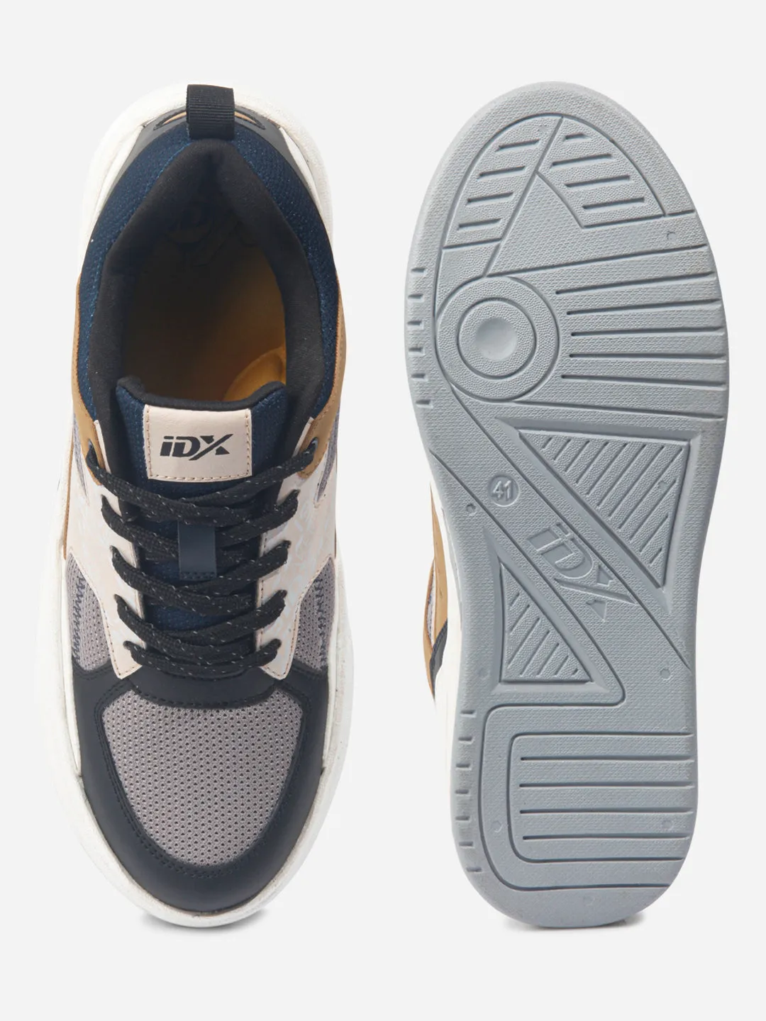 Men's Colourblocked Grey Lace Up Sneakers (IX6015) Eco Friendly Insoles