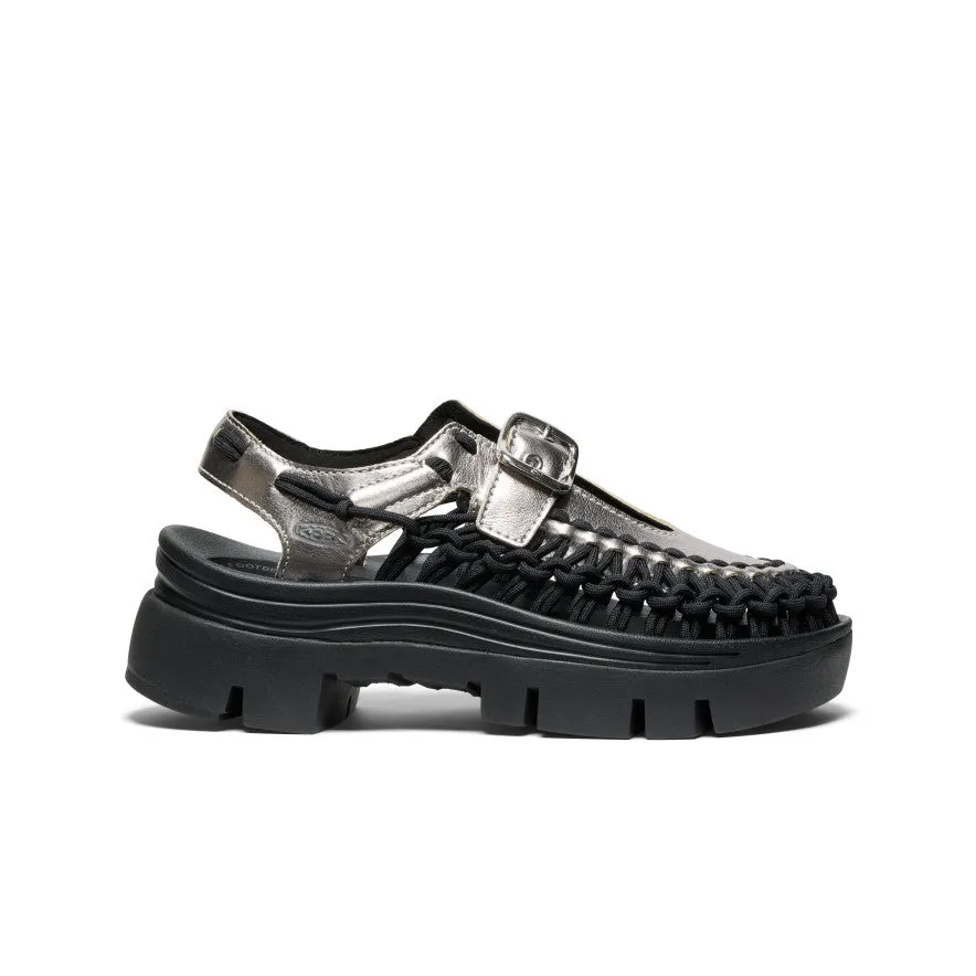 Padded Tongue Construction All Gender UNEEK PLT Mary Jane Sneaker  |  Silver/Black