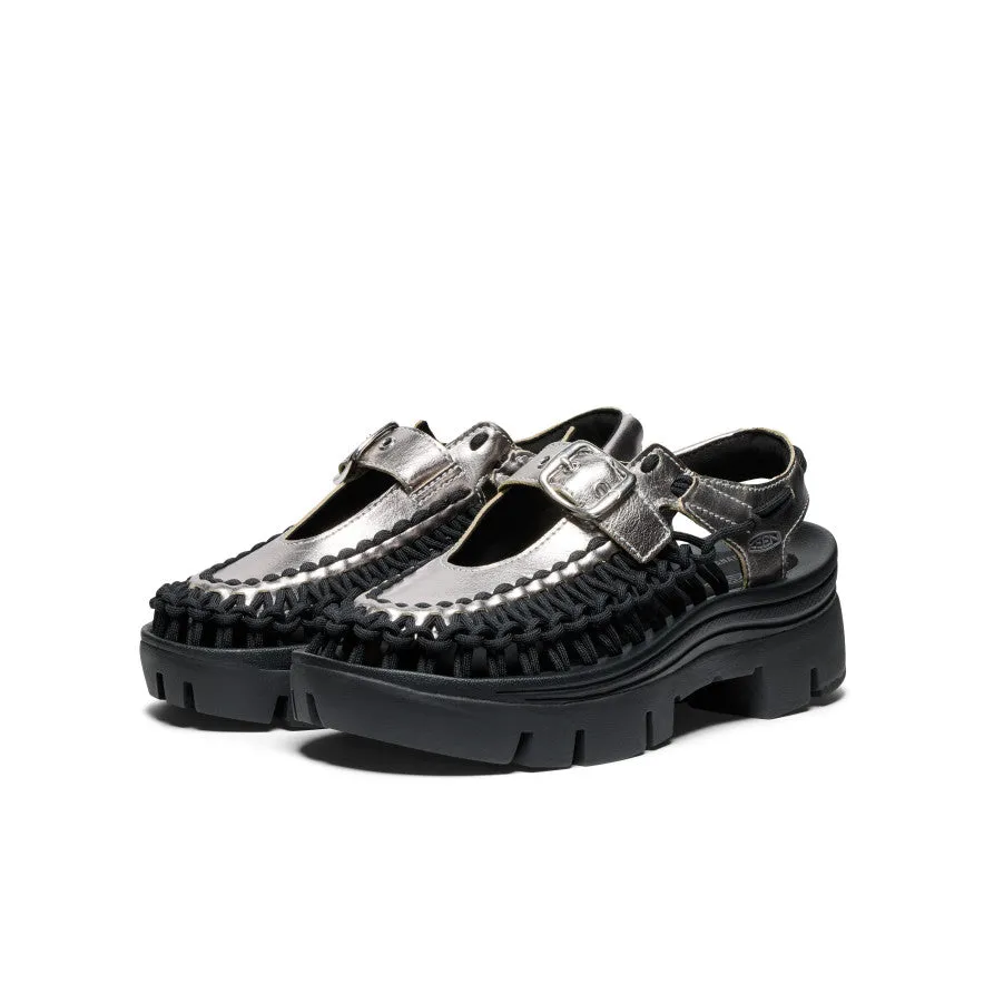 All Gender UNEEK PLT Mary Jane Sneaker  |  Silver/Black Breathable Design Comfort Flex