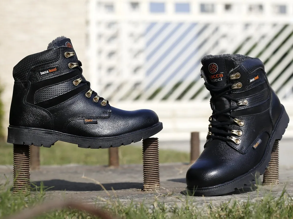 Bacca Bucci 6 Inches Steel Toe Cap Genuine Grain Leather Boots | Snow Boots with Fur Comfort Heel Vintage Love
