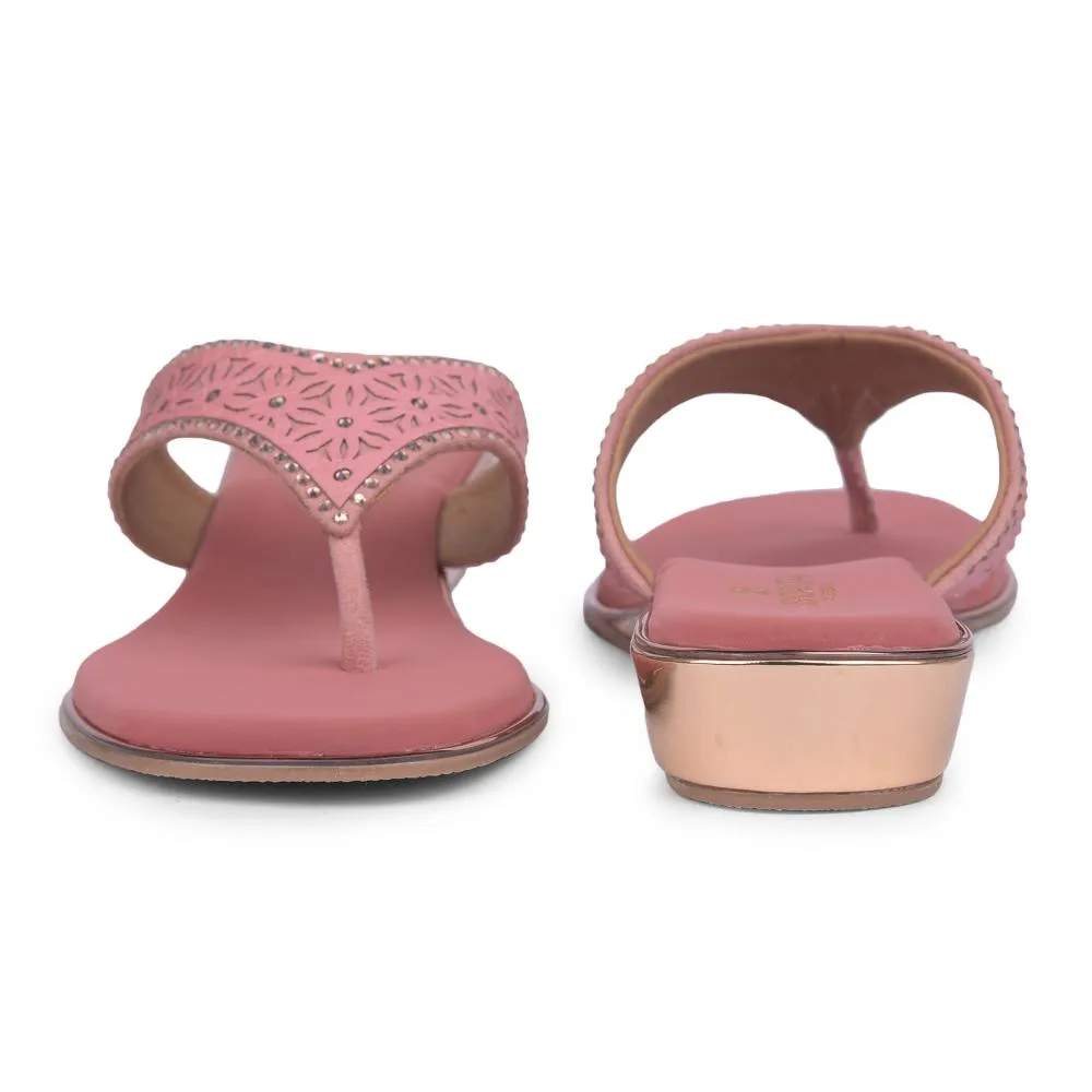 Fire Red All Terrain Stylish Commuters Senorita Casual Peach Flat Slippers For Women STY-49E By Liberty