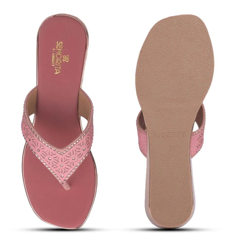 Senorita Casual Peach Flat Slippers For Women STY-49E By Liberty Track Run Flexible Sole